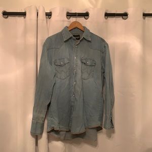 Wrangler Denim Pearl Snap Shirt.